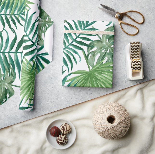 Papel De Regalo Monstera tropical y hojas de palma (Artesanía)