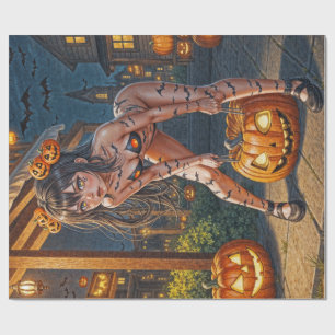 Papel De Regalo Monstruo de Halloween Jack-o-Lantern y chica murci