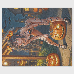 Papel De Regalo Monstruo de Halloween Jack-o-Lantern y chica Vixen