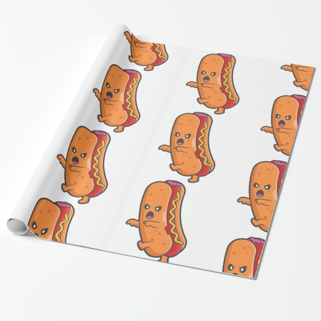 Papel De Regalo monstruo divertido de perrito caliente de hallowee (Desenrollado)