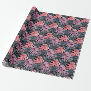 Papel De Regalo Monstruo Monocromo: Patrón tropical acuarela.