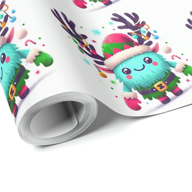 Papel De Regalo Monstruo monstruo de Navidades esponjosos (Esquina del rollo)