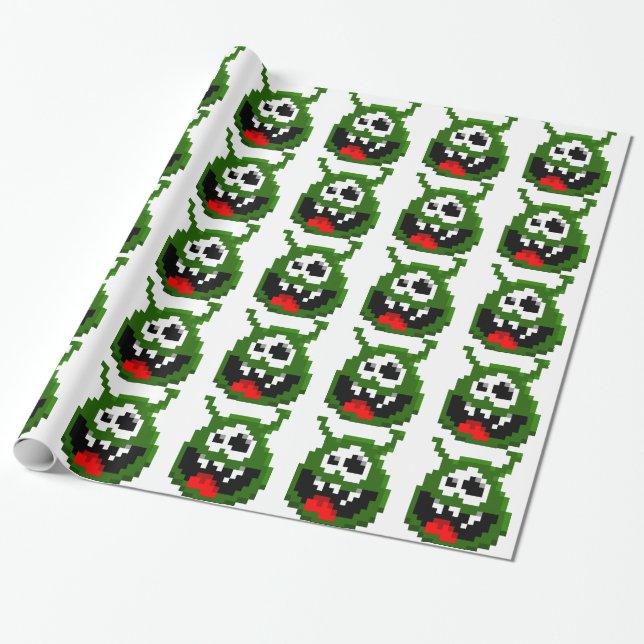 Papel De Regalo Monstruo verde - Arte de píxeles (Desenrollado)