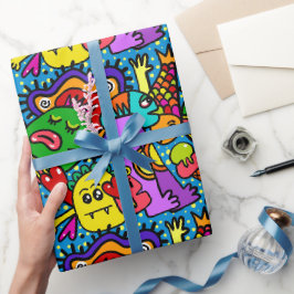 Papel De Regalo Monstruos de Doodle coloridos Regalo de Ocasión