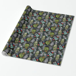 Papel De Regalo Monstruos de Halloween aterradores Zombies Vampiro