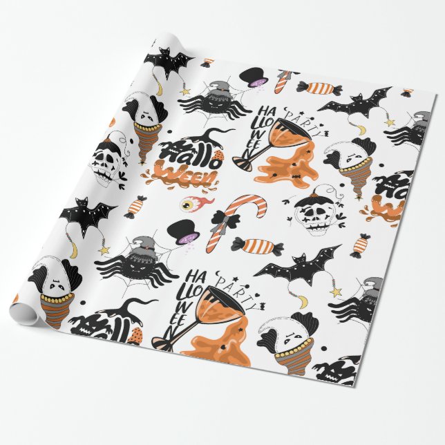 Papel De Regalo Monstruos de la fiesta de Halloween (Desenrollado)
