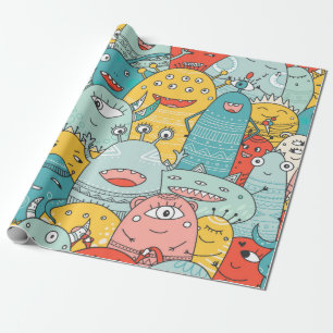 Papel De Regalo monstruos lindos multitudes sin costura patrón al 