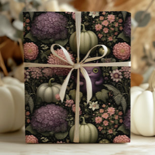 Papel De Regalo Monstruos y calabazas de Halloween en morado