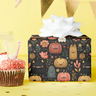 Papel De Regalo Monstruos y Calabazas Lindos de Halloween