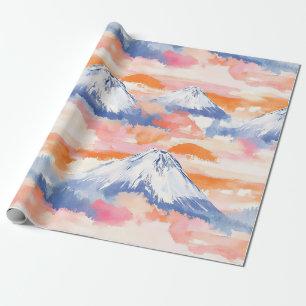 Papel De Regalo Montaña escénica nevada de lavanda en acuarela