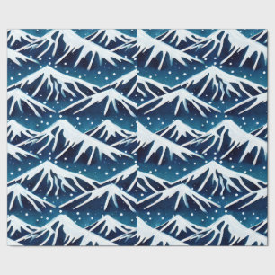 Papel De Regalo Montañas Azul Retro Snowy