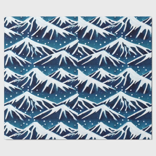 Papel De Regalo Montañas Azul Retro Snowy (Costura)