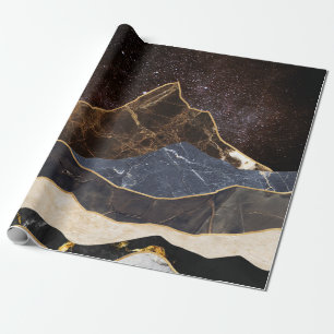 Papel De Regalo Montañas de mármol abstractas bajo cielo estrellad