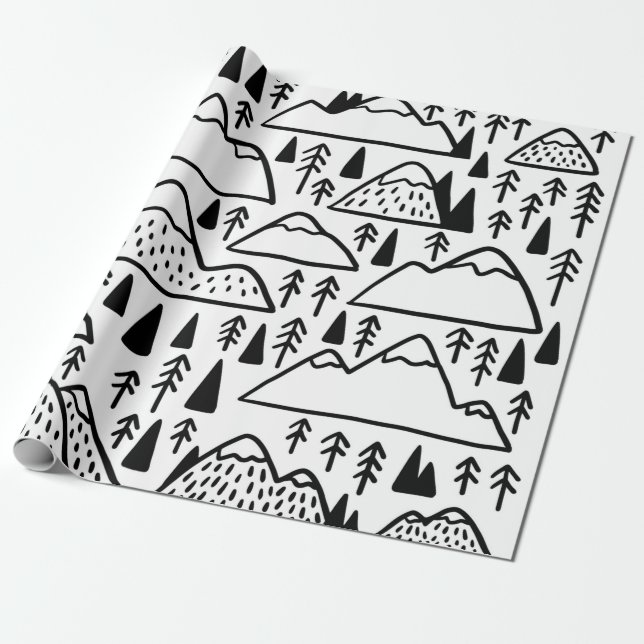 Papel De Regalo Montañas dibujadas a mano. colección con montaña (Desenrollado)