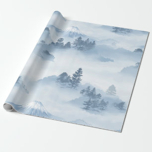 Papel De Regalo Montañas minimalistas cubiertas de nieve azul blan