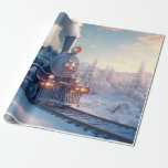 Papel De Regalo Montañas nevadas del invierno del tren de vapor<br><div class="desc">Captura la magia de los viajes de invierno con este impresionante diseño vintage de trenes de vapor situado en un entorno de montañas nevadas y pinos escarpados. Las brillantes luces de la locomotora contrastan maravillosamente con la nieve blanca y nítida, lo que evoca una sensación de nostalgia, aventura y encanto...</div>