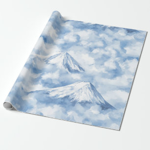Papel De Regalo Montañas Suaves de Acuarela Nieve Nubes Azul Blanc