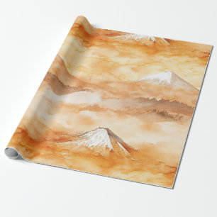 Papel De Regalo Monte Fuji al amanecer Acuarela Paisaje Naranja