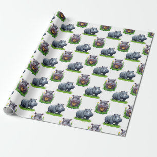 Papel De Regalo Moo Deng Hippopótamo Diseño de Patrón Animal