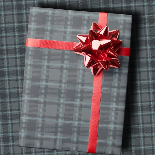 Papel De Regalo Moody Dark Charcoal Grey and Teal Tartan Plaid (Subido por el creador)