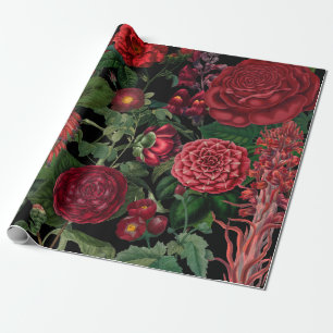 Papel De Regalo Moody Florals Black & Burgundy Vintage
