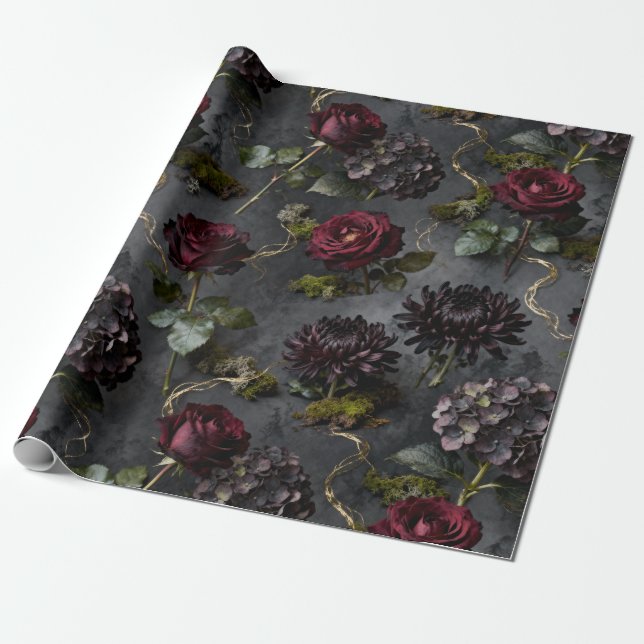 Papel De Regalo Moody Flower  Dark Floral Gift (Desenrollado)