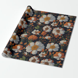 Papel De Regalo Moody naranja flor retro elegante blanco