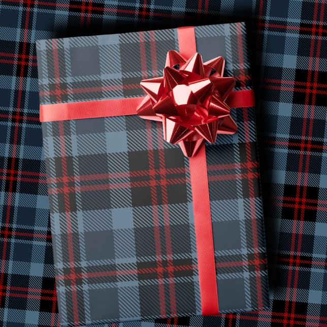 Papel De Regalo Moody Slate Blue and Deep Red Tartan Plaid (Subido por el creador)