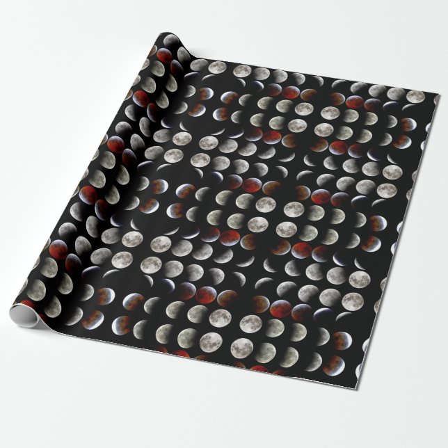 Papel De Regalo Moon Phases Black Pagan Wiccan Holiday Esbat (Desenrollado)