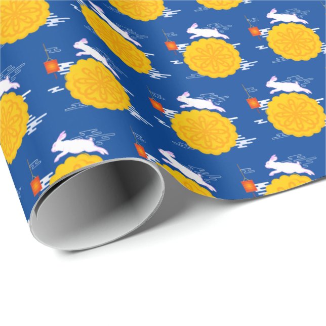 Papel De Regalo Moonakes Jumping Moon Rabbit, Festival de Mediados (Esquina del rollo)