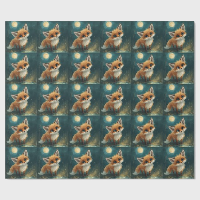 Papel De Regalo Moonlit Fox, Night Forest  (Superficie plana)