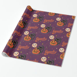 Papel De Regalo Moons de calabaza gatita retro espantadas sobre mo