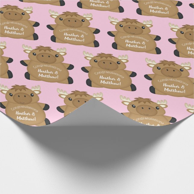 Papel De Regalo Moose Baby Shower Pink (Esquina)