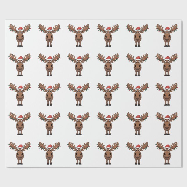 Papel De Regalo Moose Christmas Tree ilumina divertidas Xmas Moose (Superficie plana)