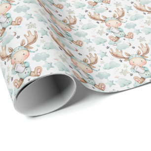 Papel De Regalo Moose Cute Baby Pastel Patrón de acuarela