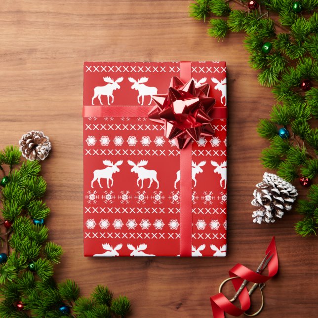 Papel De Regalo Moose Sweater Style Pattern Navidades de vacacione (Regalo de vacaciones)