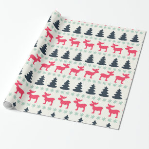 Papel De Regalo Moose & Tree de vacaciones de Navidades de campo r