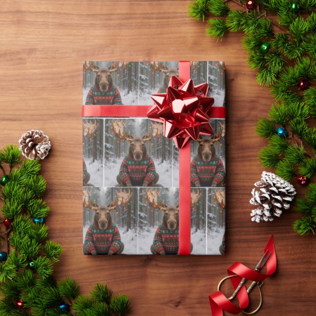 Papel De Regalo Moose Wearing Ugly Christmas Sweater (Regalo de vacaciones)