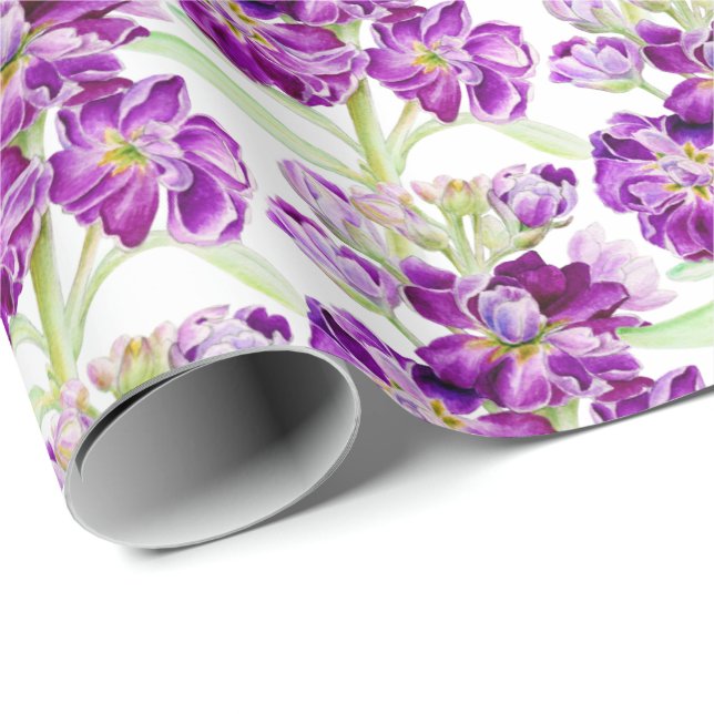Papel De Regalo Morada morada acuarela flor estampado floral (Esquina del rollo)