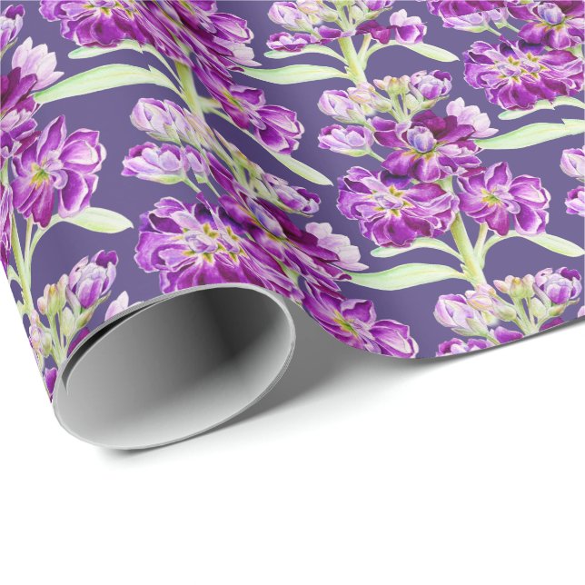 Papel De Regalo Morada morada acuarela flor estampado floral (Esquina del rollo)