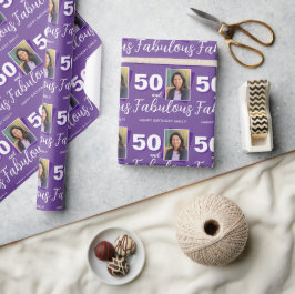 Papel De Regalo Morado 50 y fabulosa foto de cumpleaños 50