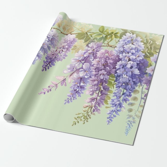 Papel De Regalo Morado acuarela glicinia floral lilac botánico (Desenrollado)