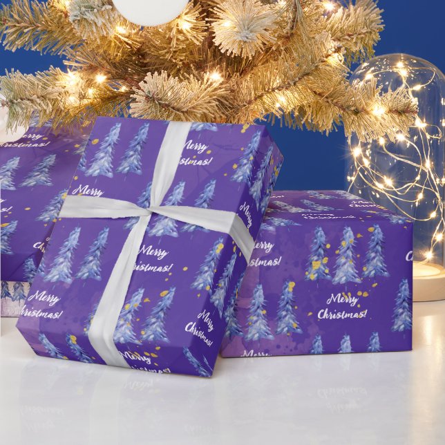 Papel De Regalo Morado Árbol de Navidad Golden Snowflakes (Vacaciones)