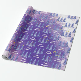 Papel De Regalo Morado Árbol de Navidad Golden Snowflakes