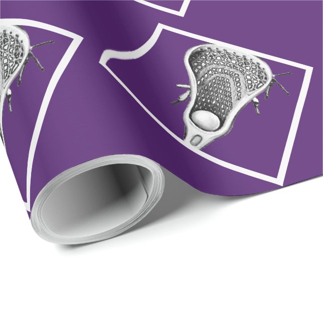 Papel de regalo morado de deportes de Lacrosse (Esquina del rollo)