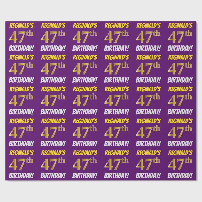Papel De Regalo Morado, Dorado Falso/Imitación, "47º CUMPLEAÑOS" (Superficie plana)