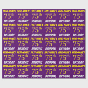 Papel De Regalo Morado, Dorado Falso/Imitación, "75º CUMPLEAÑOS"