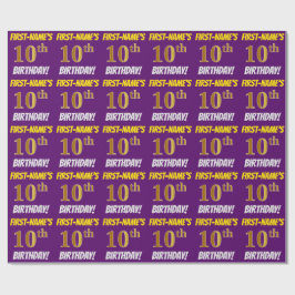 Papel De Regalo Morado, Faux/Imitation Gold, "10th BIRTHDAY"