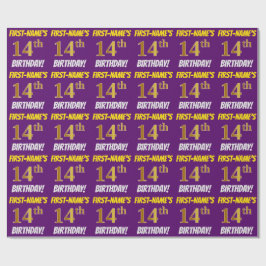 Papel De Regalo Morado, Faux/Imitation Gold, "14th BIRTHDAY"