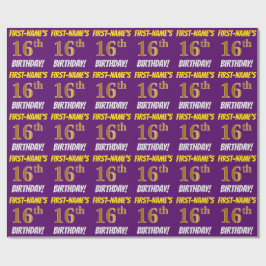 Papel De Regalo Morado, Faux/Imitation Gold, "16th BIRTHDAY"
